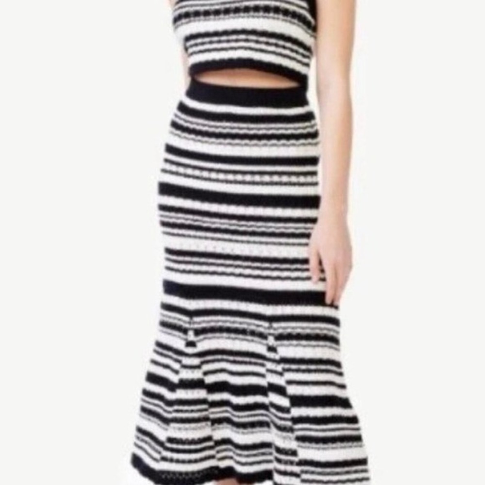 Black and White Striped Crochet Fishtail Skirt W/ Matching Tank Size Small